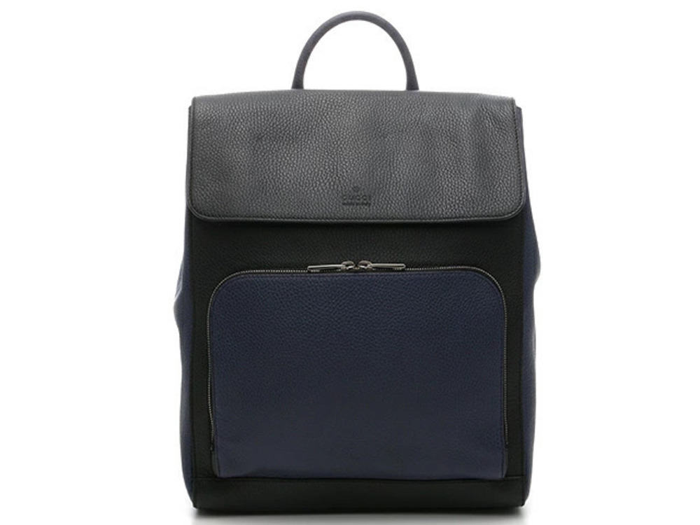 Gucci Backpack Rucksack Daybag Black Blue Embossed Leather